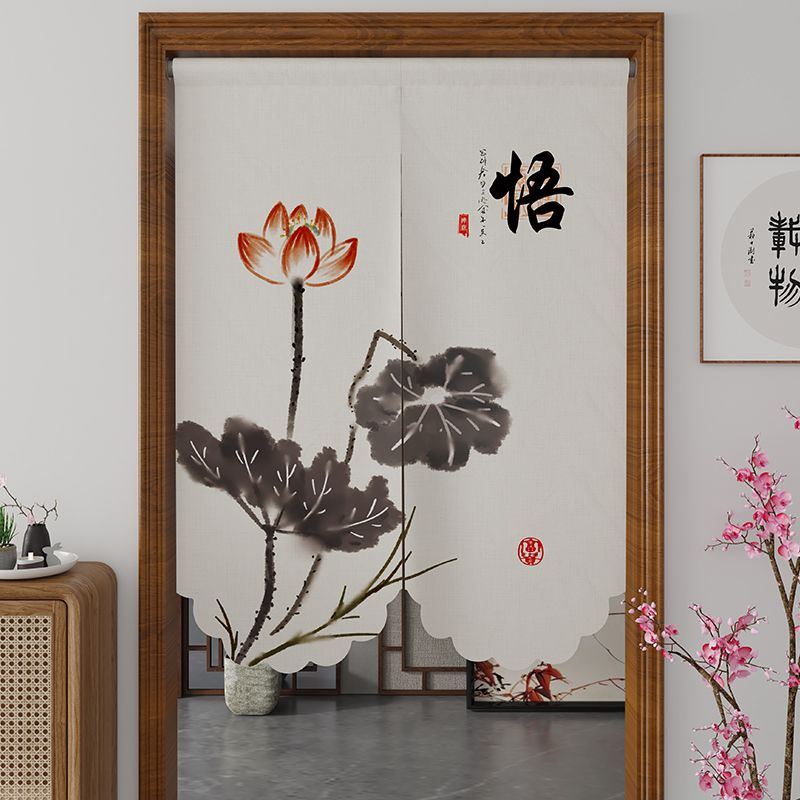 中式门帘隔断帘新款免打孔厨w房布帘入户半帘短卧室家用卫生间帘