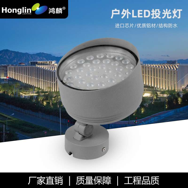 户外LED投光灯36W圆形照树灯柱子桥梁过道酒店外墙单色彩色投射