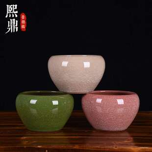 陶瓷鱼盆多肉水培花盆水仙花裂纹釉官窑摆件家居玄关博古架装饰品