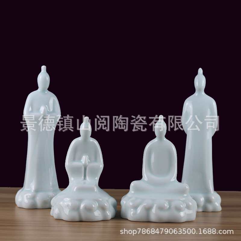新中式禅意青瓷陶瓷佛摆件样板房间家居茶几陶瓷人物软装饰品摆设