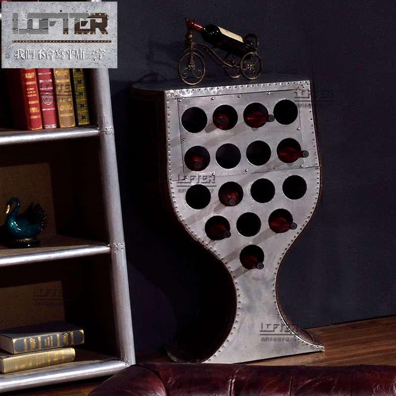 星涛铝皮铆钉酒柜复古个性酒杯形红酒边柜LOFT工业风金属酒柜
