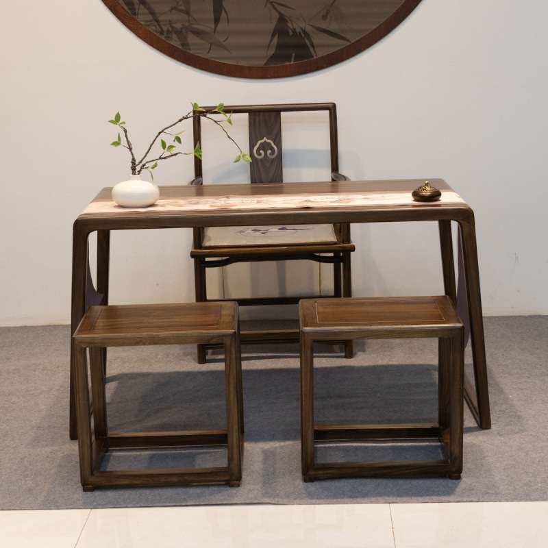 新中式阳台客厅小型实木茶桌老榆木家用胡桃色禅意茶台茶桌一整套