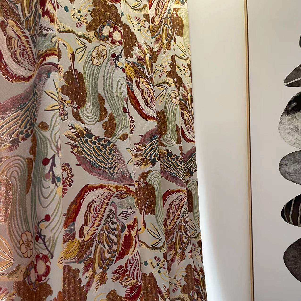 2023新品色织提花窗帘高档客厅美式风格垂直帘复古彩色卧室遮光帘