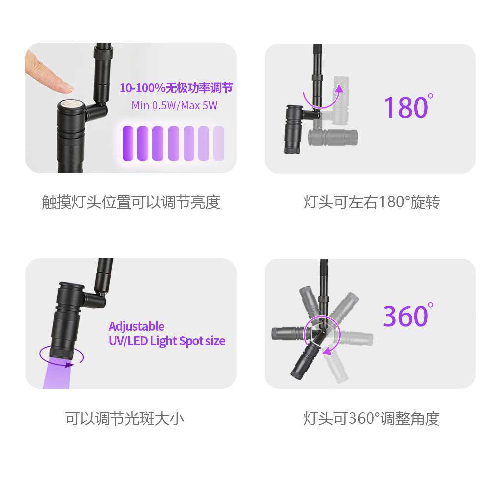 2025LED uv睫毛灯UV胶固化紫光灯可调光斑大小嫁接睫毛专用落地灯