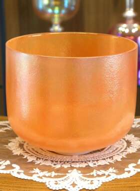 橙色磨砂极光水晶唱歌碗 音乐碗水晶钵冥想慢节奏准音调音乐疗愈