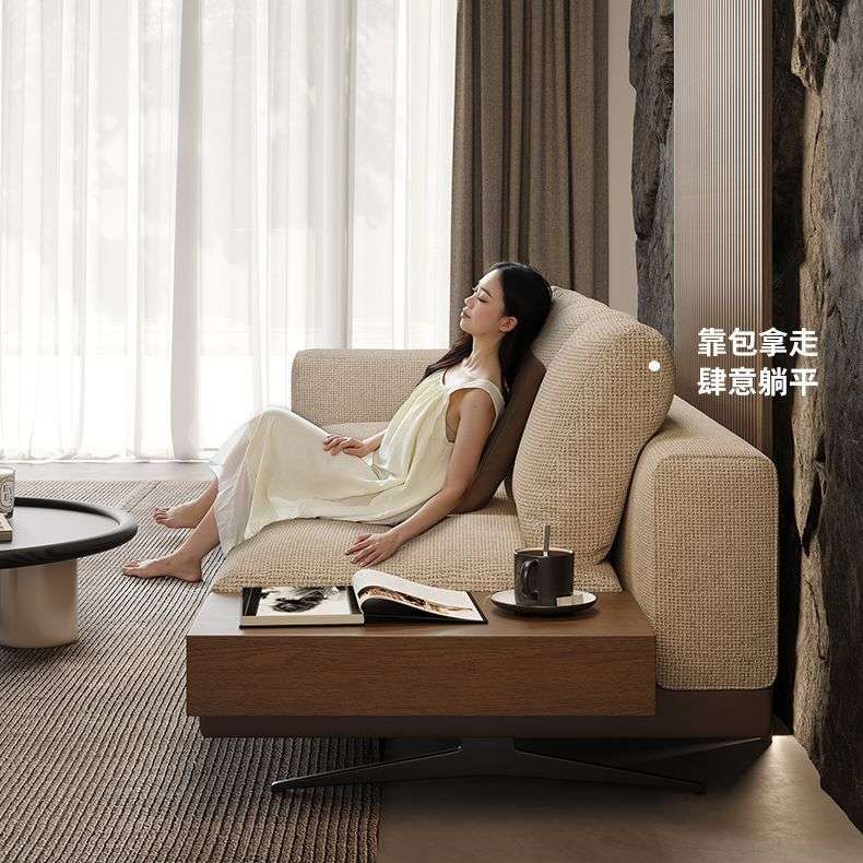宋式美学棉麻沙发意式大小户型直排客厅别墅新中式贵妃沙发
