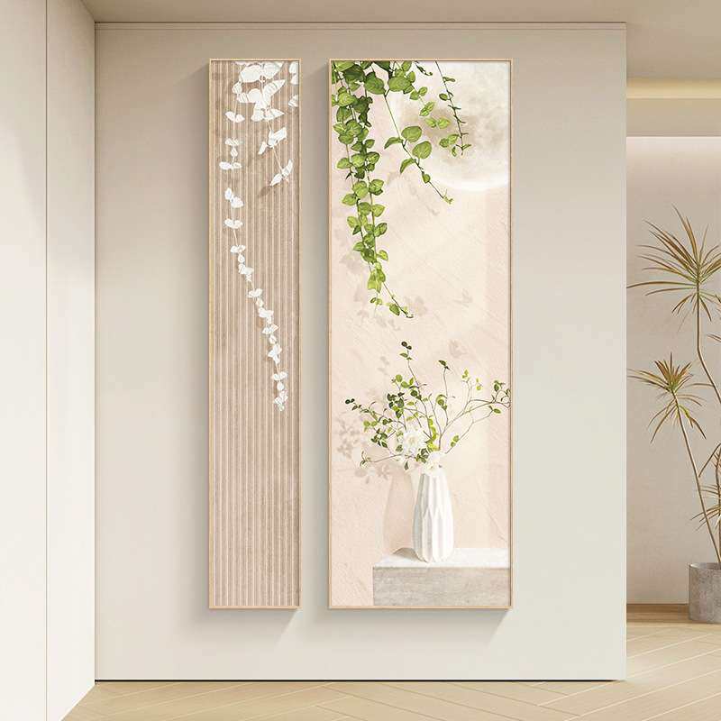 北欧风格入户玄关装饰画竖版过道挂画现代简约走廊尽头壁画绿植