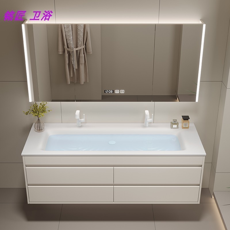 定制可丽耐一体超大盆浴室t柜组合卫生间洗漱洗手台脸池入墙双龙