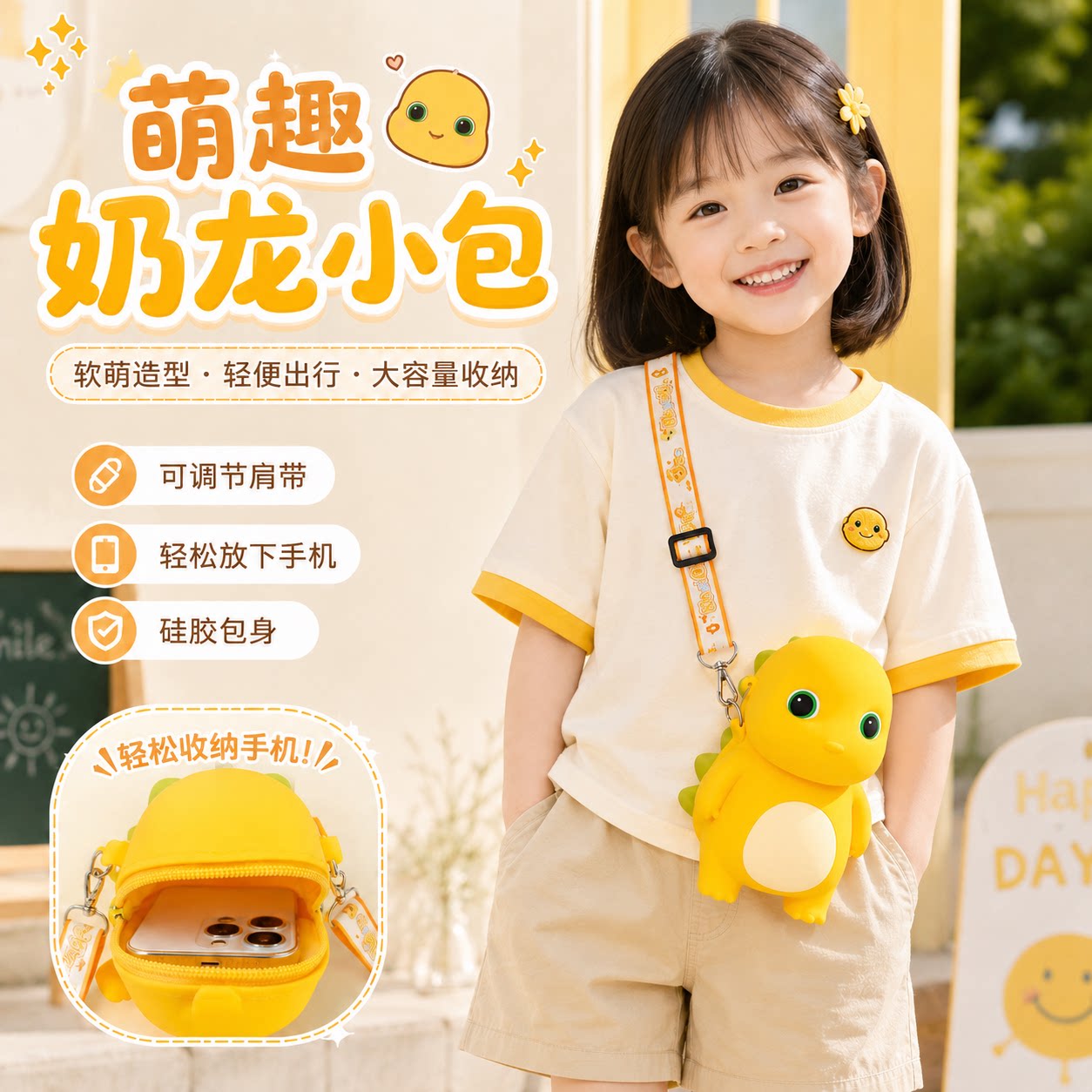 超火儿童奶龙硅胶斜挎包男女儿童可爱卡通小包宝宝零钱收纳背包