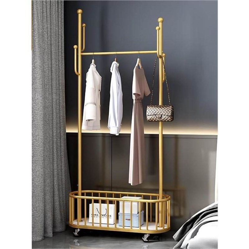 衣架落地卧室晾挂架金属移55z4动带轮家用衣客厅帽红架衣网轻奢脏