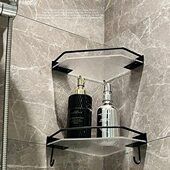 墙上浴室黑色收纳架墙角免打孔三角架亚克力转角卫生间架子置物架