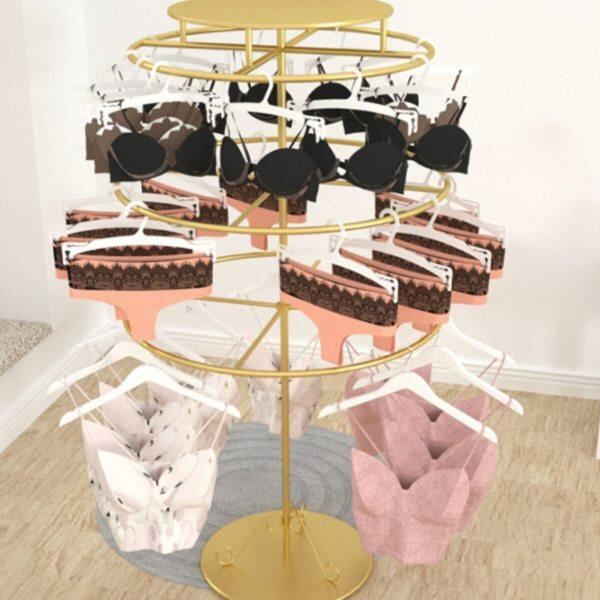 可旋转三层店展示中岛落地架金色圆形货架内裤内衣文胸铁艺定制架