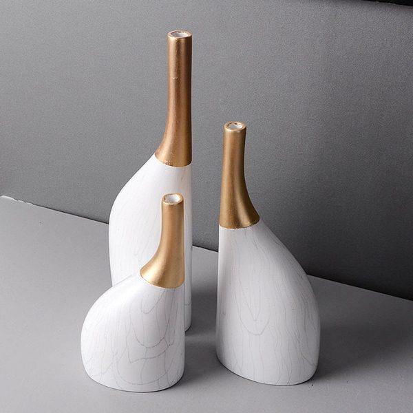 现代简约轻奢抽象白色金色裂纹釉陶瓷花器北欧书柜桌面装饰品摆件,家居饰品,花瓶,淘宝优惠券,粉丝福利购,淘宝优惠卷