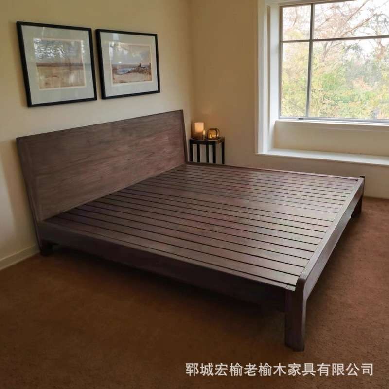 老榆木床全实木家具榫卯结构床复古箱体床民宿卧室榻榻米床