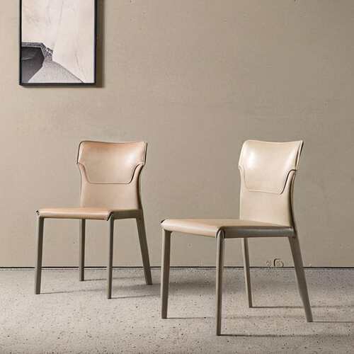 有叙意式马鞍皮餐椅小户型奶油风餐厅酒店椅子dining chair