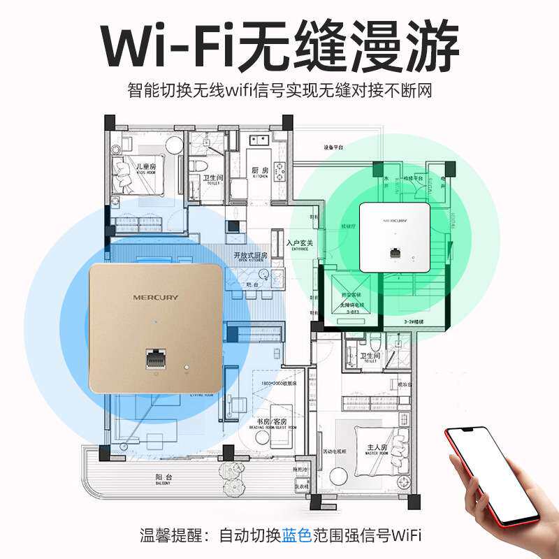 水星 AP1200GP千兆端口POE企业酒店双频无线AP 86面板式