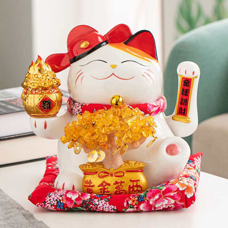 日式店铺开业招财猫电动摇手大号前台店面收银台摆件摇钱树发财猫
