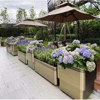 特大户外种植箱商业街隔断不锈钢花箱高端商场外摆花盆组合
