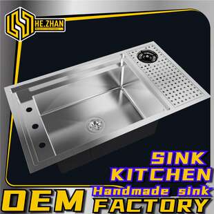 304不锈钢手工水槽带洗杯多功能带盖小单槽起级厨房水槽圆角SINK