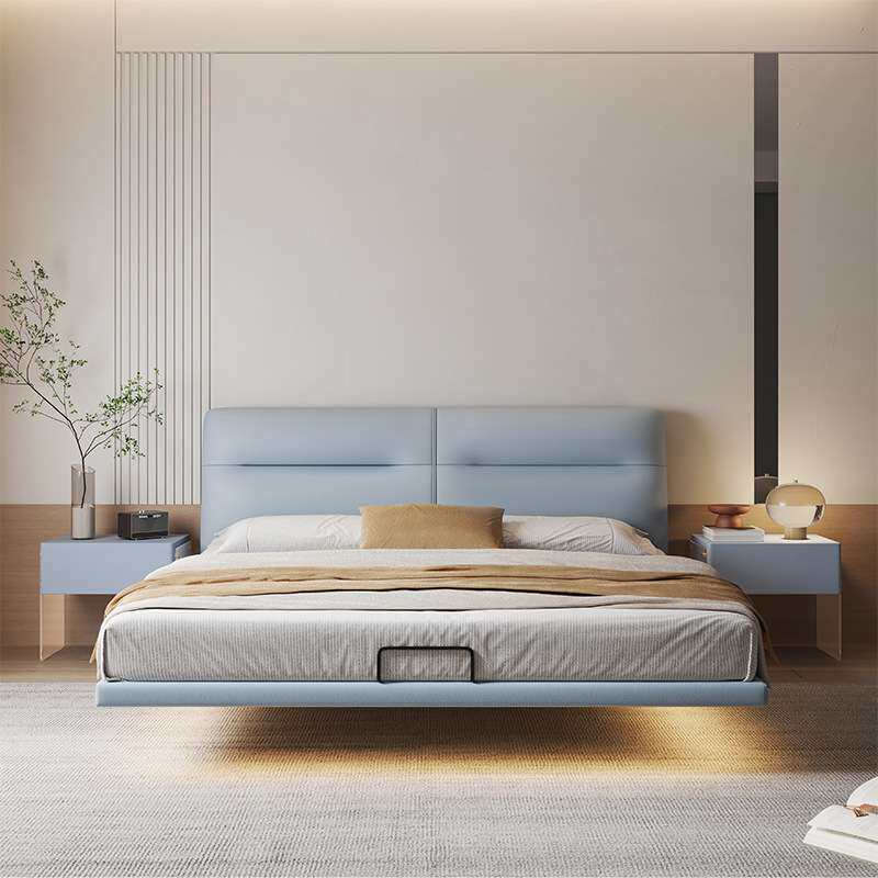 轻奢奶油风悬浮床现代简约1.8米双人床小户型齐边1.5米软靠皮艺