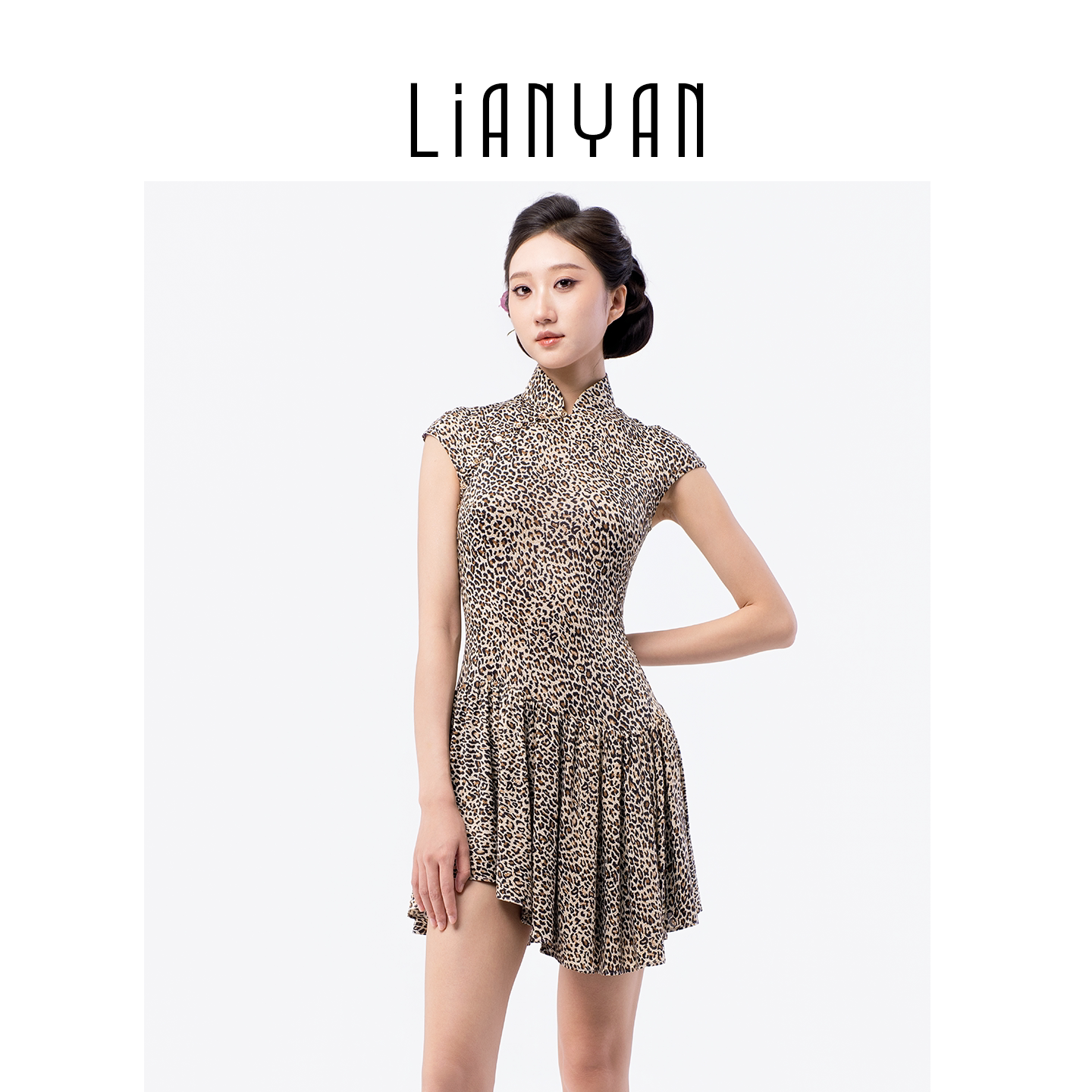 LIANYAN「金珠梅朵」1_豹纹甜辣妹旗袍女新中式设计师超柔连衣裙