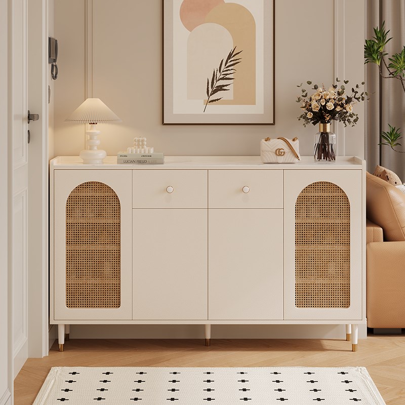 中古风玄关鞋柜一体o柜新款法式藤编收纳柜入户置物架阳台储物柜