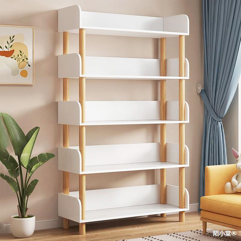 简易书架落地搁板置物架家用客厅实木腿阅读收纳架儿童储物架书柜