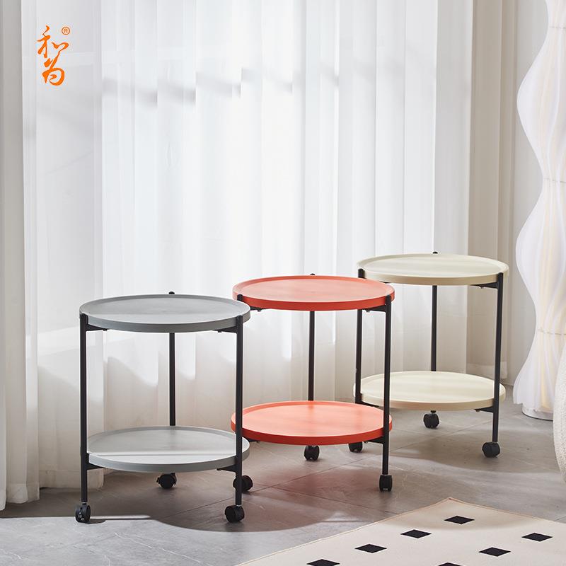 沙发小圆桌阳台轻奢圆形小户型边几简约北欧茶几可移动餐车小推车