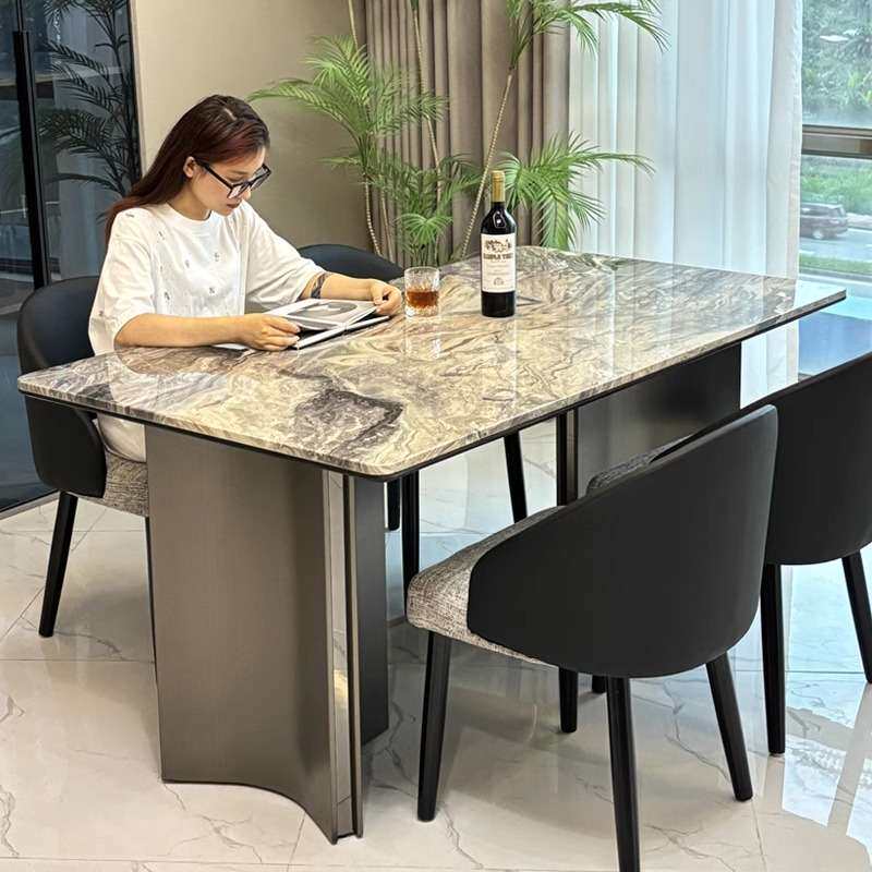 威尼斯棕大理石餐桌轻奢高端天然微晶石超晶石意式极简奢石桌子