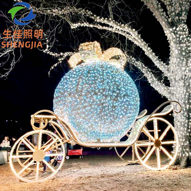 节日麋鹿户外美陈场景布置大摆件 发光铁艺鹿拉车造型灯马拉车灯