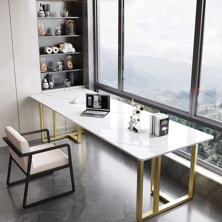岩板长桌子靠墙书桌极简家用阳台卧室床边桌工作台办公电脑桌
