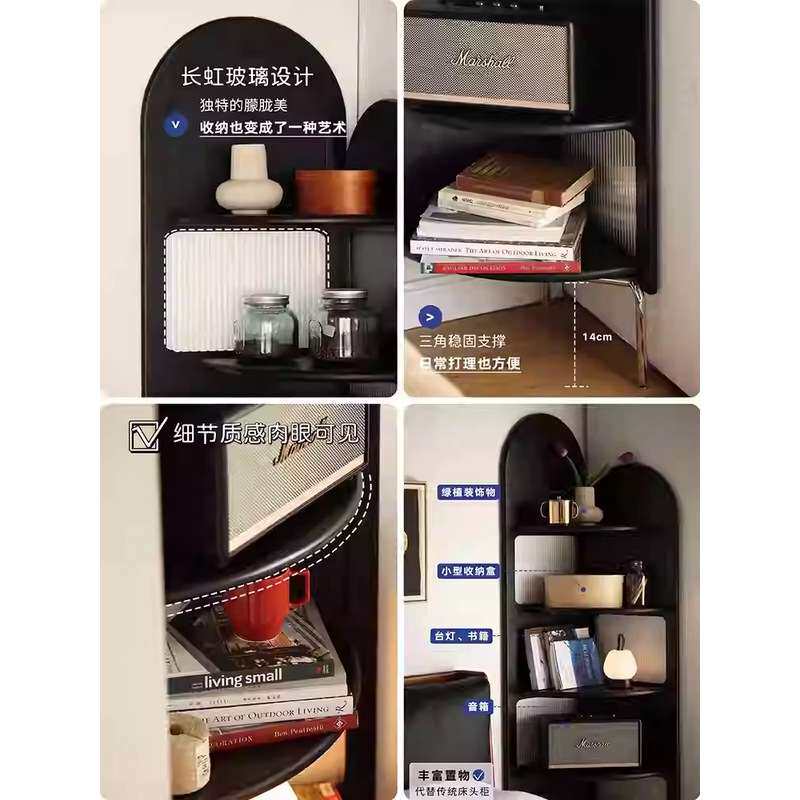 法式实木转角柜置物书架中复古沙发边玻璃落地拐墙角床头隔断屏风
