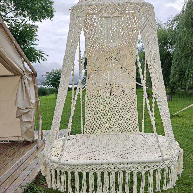 纯手工流苏编织棉绳秋千篮客厅阳台民宿装饰室外内吊椅摇篮
