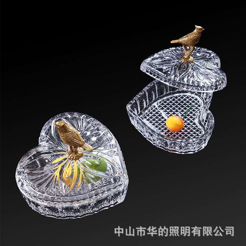 欧式水晶玻璃创意糖果盒全铜小鸟动物装饰盒客厅茶几餐厅饰品盒