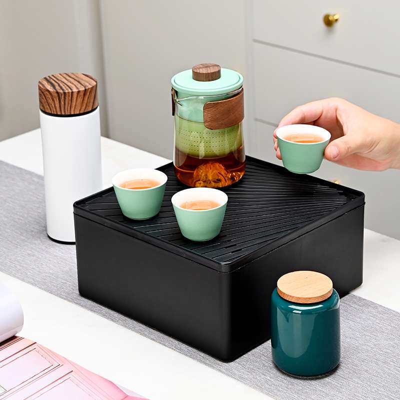 户外旅行茶具套装多功能收纳盒带茶盘保温杯手抓壶功夫泡茶器logo
