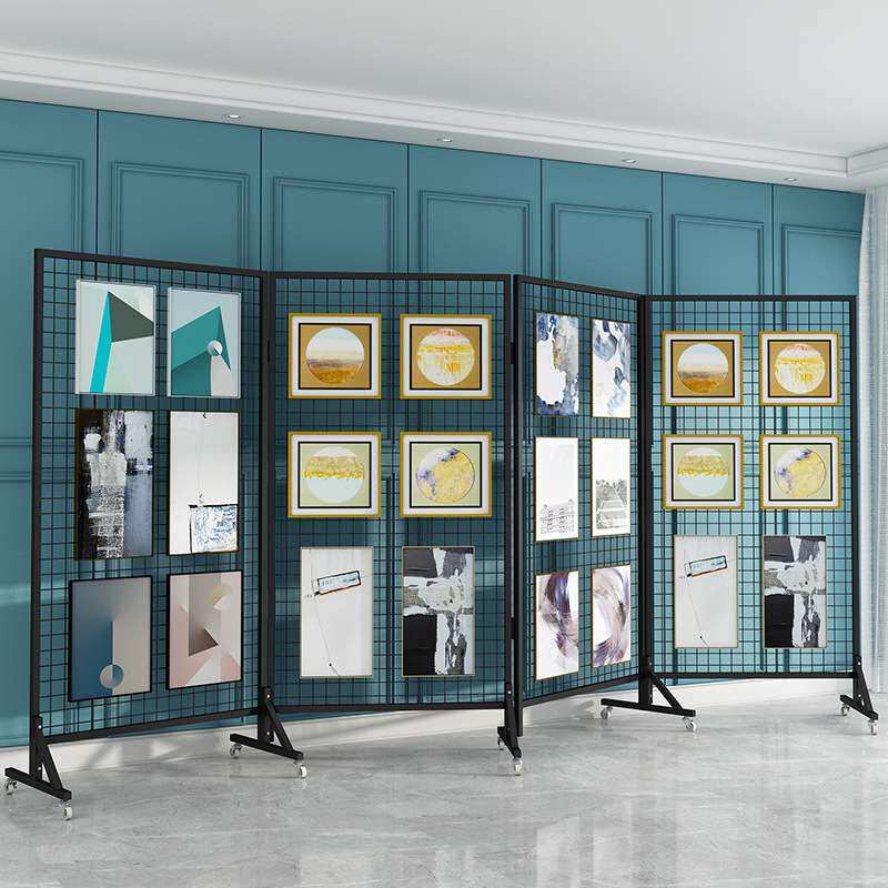 铁艺折叠网格网片幼儿园画展学校美术作品落地移动户外展览展示架
