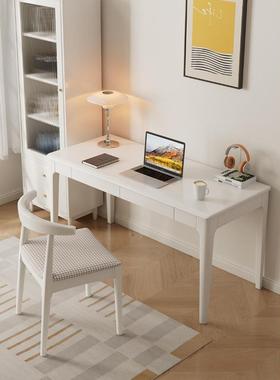 白色实木书桌宽60CM简约家用学生写字桌卧室长条办公现代电脑桌
