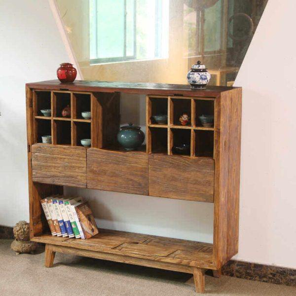 侘寂风边柜茶室茶杯架博古展示架民宿实木储物架餐边柜新中式家具