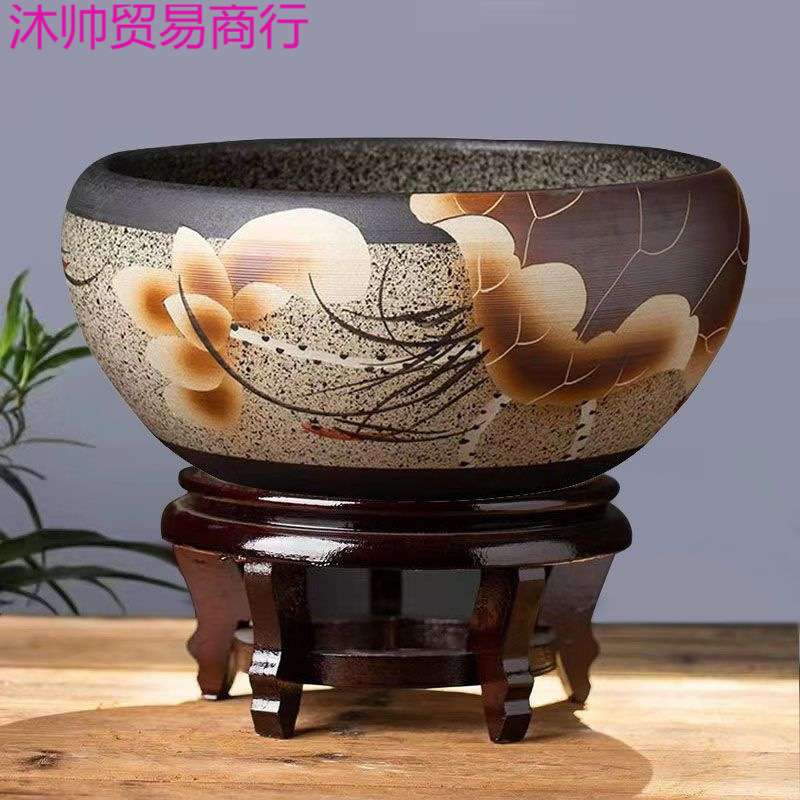 景德镇陶瓷鱼缸中式玄关招财摆件客厅家用铜钱睡碗莲水培荷花盆