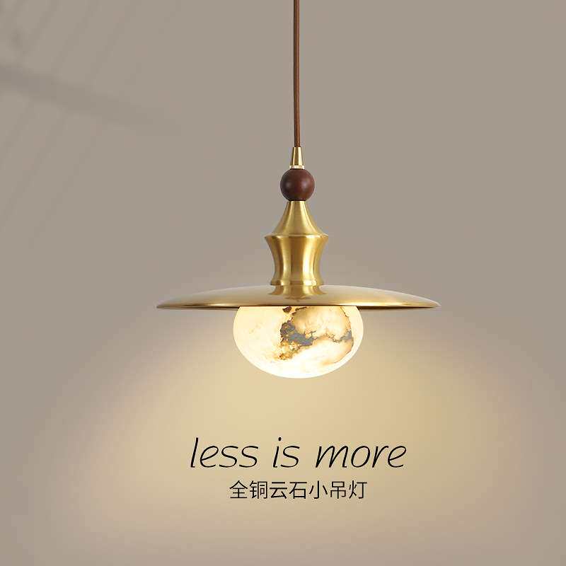 中古风全铜云石吊灯复古风茶室吧台吊灯具新中式卧室床头小吊灯