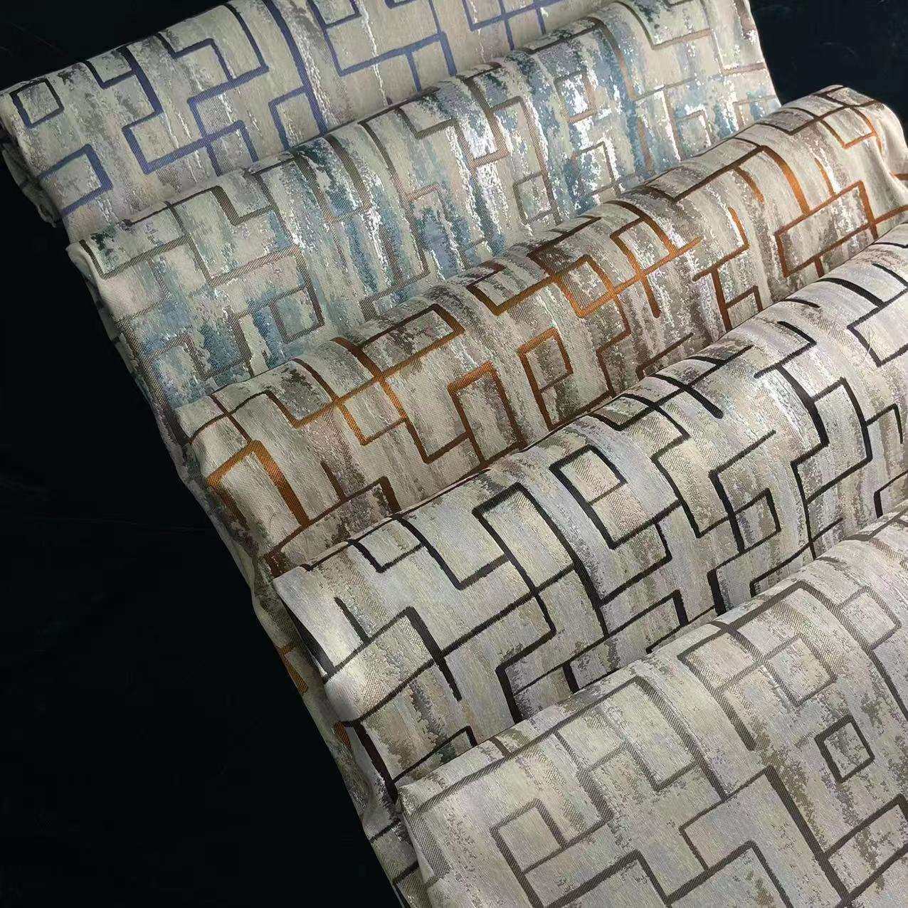 轻奢欧式沙发抱枕提花面料简约回字纹客厅窗帘银丝线色织桌布面料