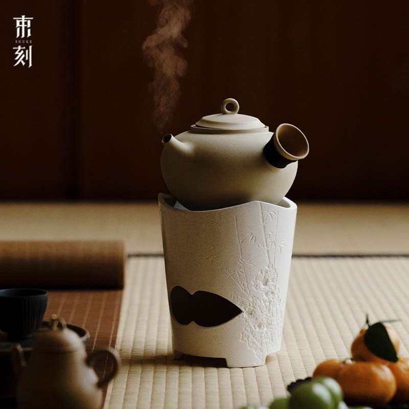 束刻   半手工陶泥白泥复古日式围炉煮茶炉黄段泥紫砂煮茶壶