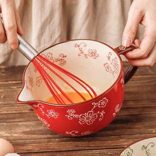搅拌碗尖嘴引流碗陶瓷厨房家用打蛋碗带手把碗拌面碗釉下彩