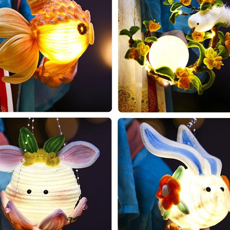 传统节日花灯扭扭棒灯r笼花灯材料包手工古风手提兔子鲤鱼花灯