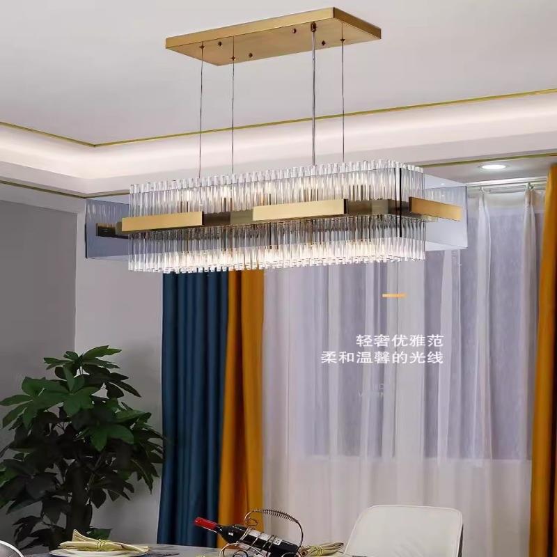餐厅吊灯长方形新款后现代简约轻奢设计师样板房玻璃吧台水晶吊灯