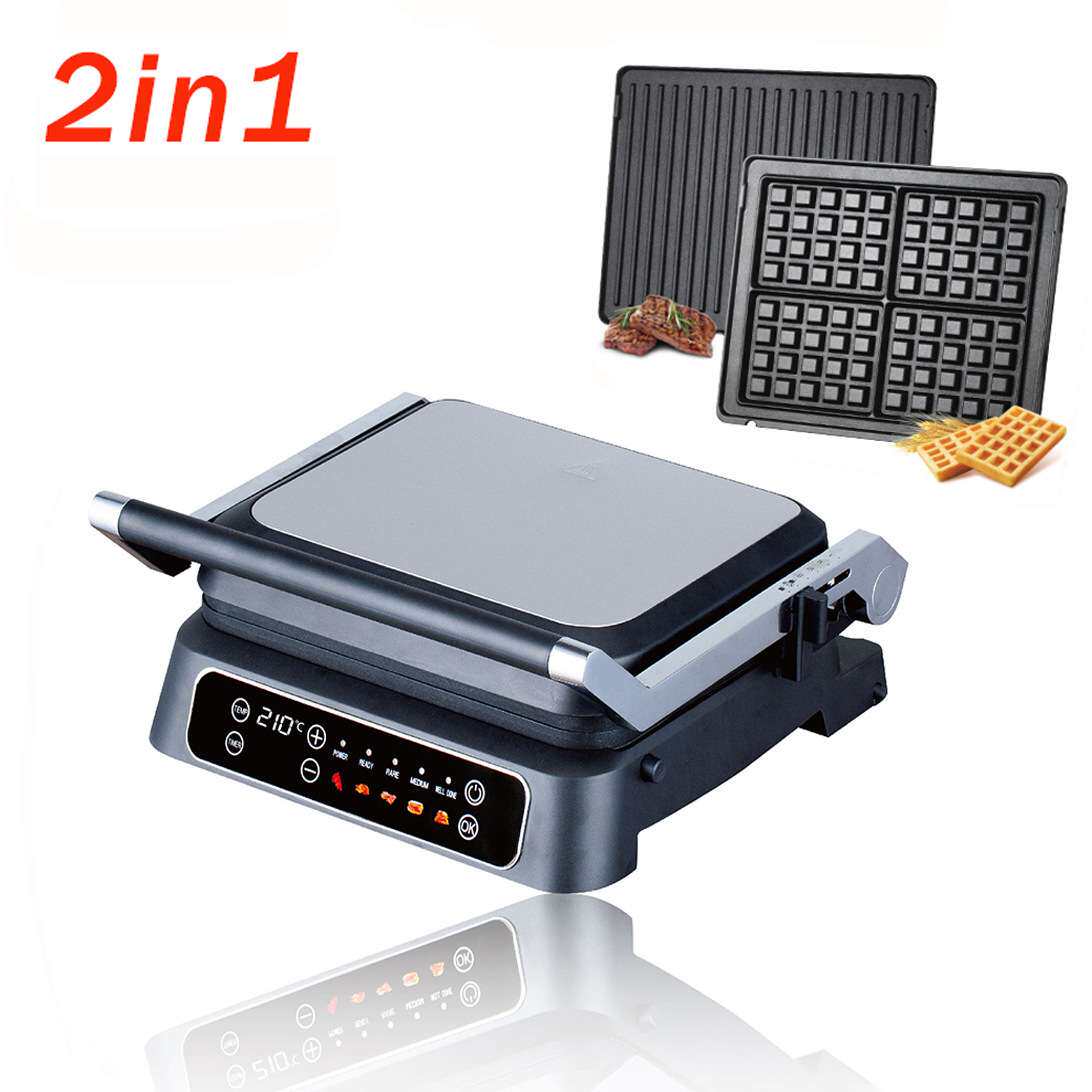 二合一磁吸换盘煎牛排机触屏款华夫机帕尼尼三明治机煎烤机烤肉机