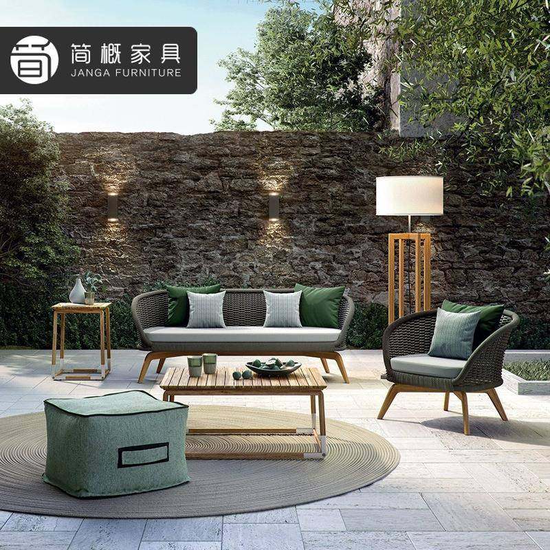 户外别墅柚木沙发露台花园庭院藤编沙发椅室外防水防晒阳台家具