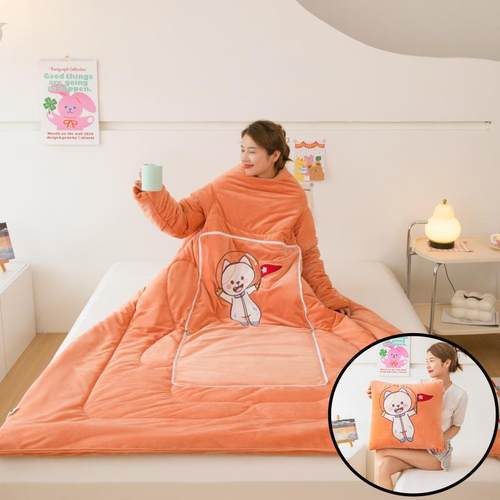 冬季宝宝绒多功能带袖抱枕被加绒保暖拉链二合一午睡抱枕车载被子