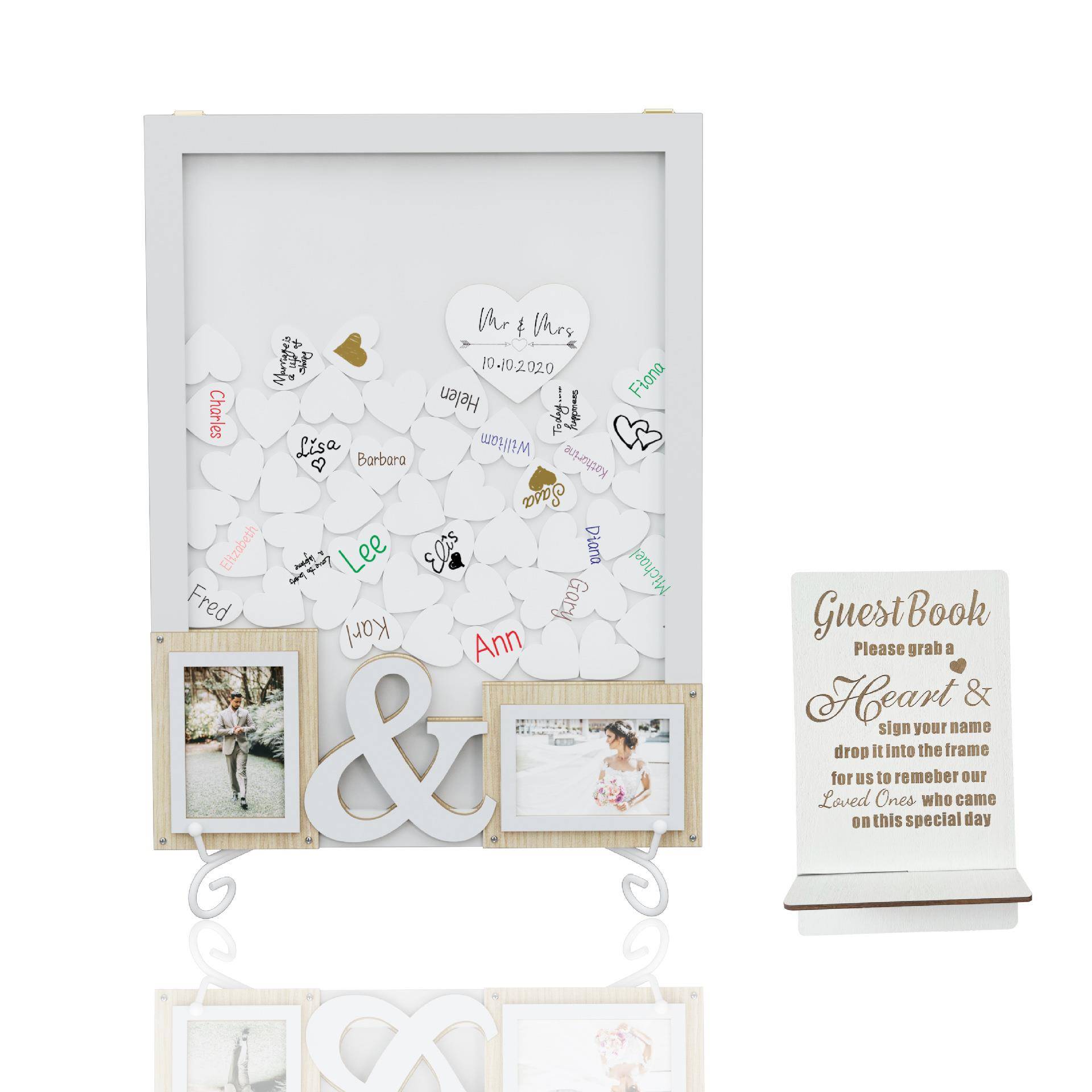 婚礼装饰木质工艺品相框摆台桌面木制摆件方形爱心签到签名簿