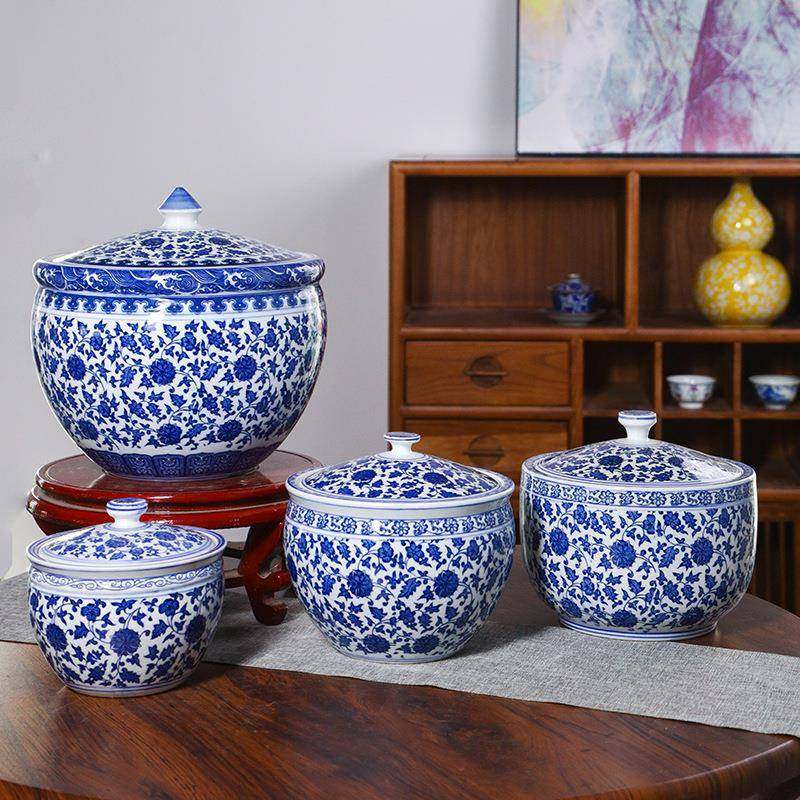 青花瓷酿糯米酒容器家用陶瓷器米缸厨房储米箱5斤装密封腌菜坛子